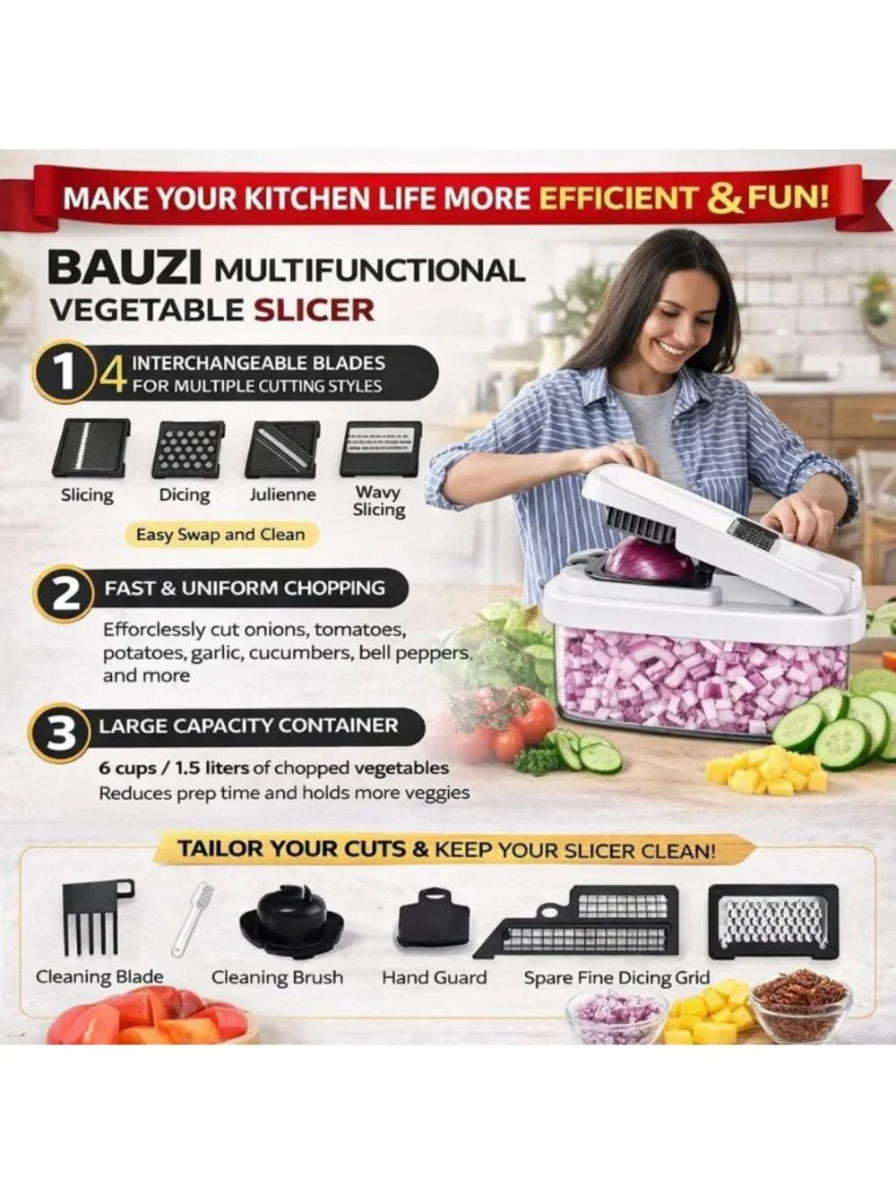 Multifunctional 12-in-1 Vegetable Chopper & Slicer with Container, BPA-Free